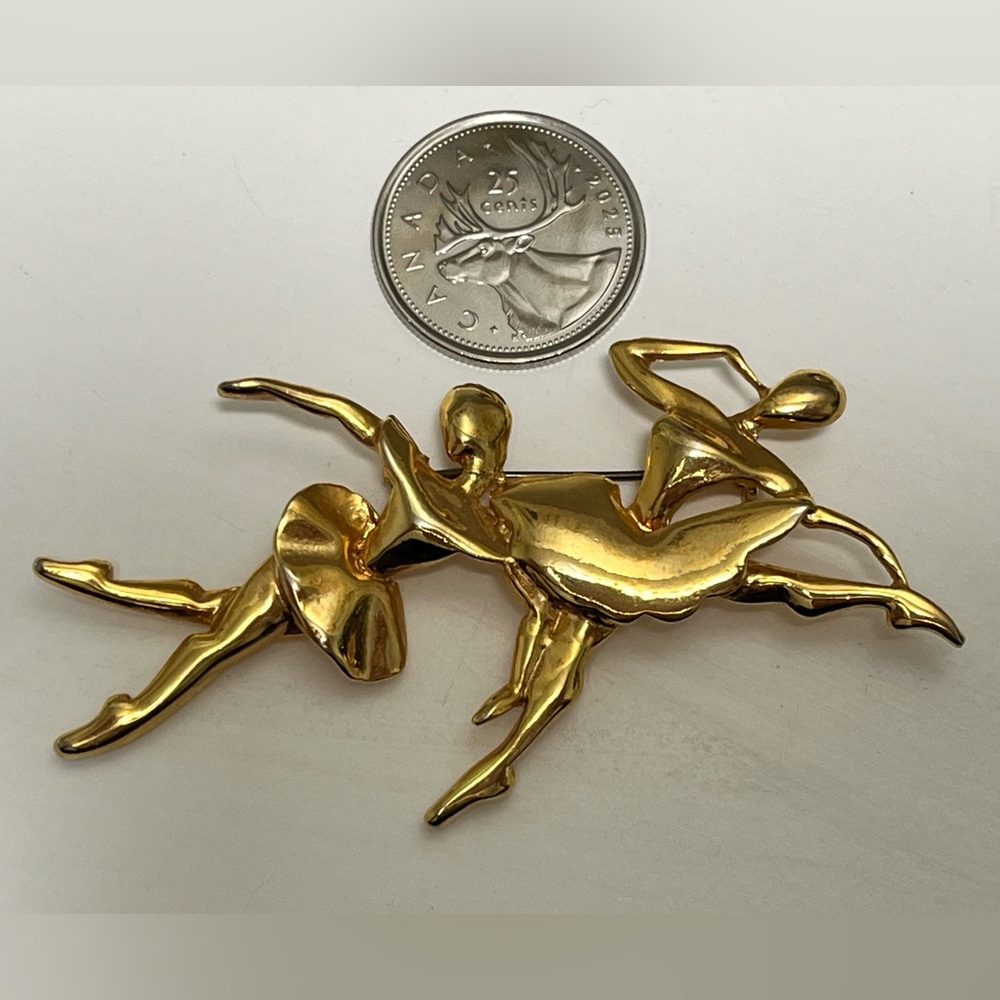 Vintage Gold Toned Ballerina Dancers Brooch - Picture 4 of 4